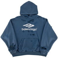 Balenciaga Distressed Logo Hoodie Blue | New | AGLR LLC