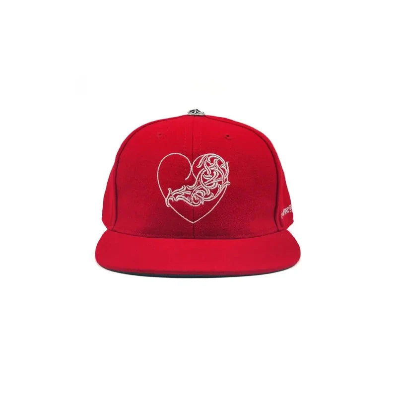 Chrome Hearts Red Vine Heart Embroidered Fitted Cap | NEW | AGLR LLC