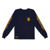 Chrome Hearts V89 Dagger Floral Scroll L/S Pocket Tee Navy/Yellow | New | AGLR LLC