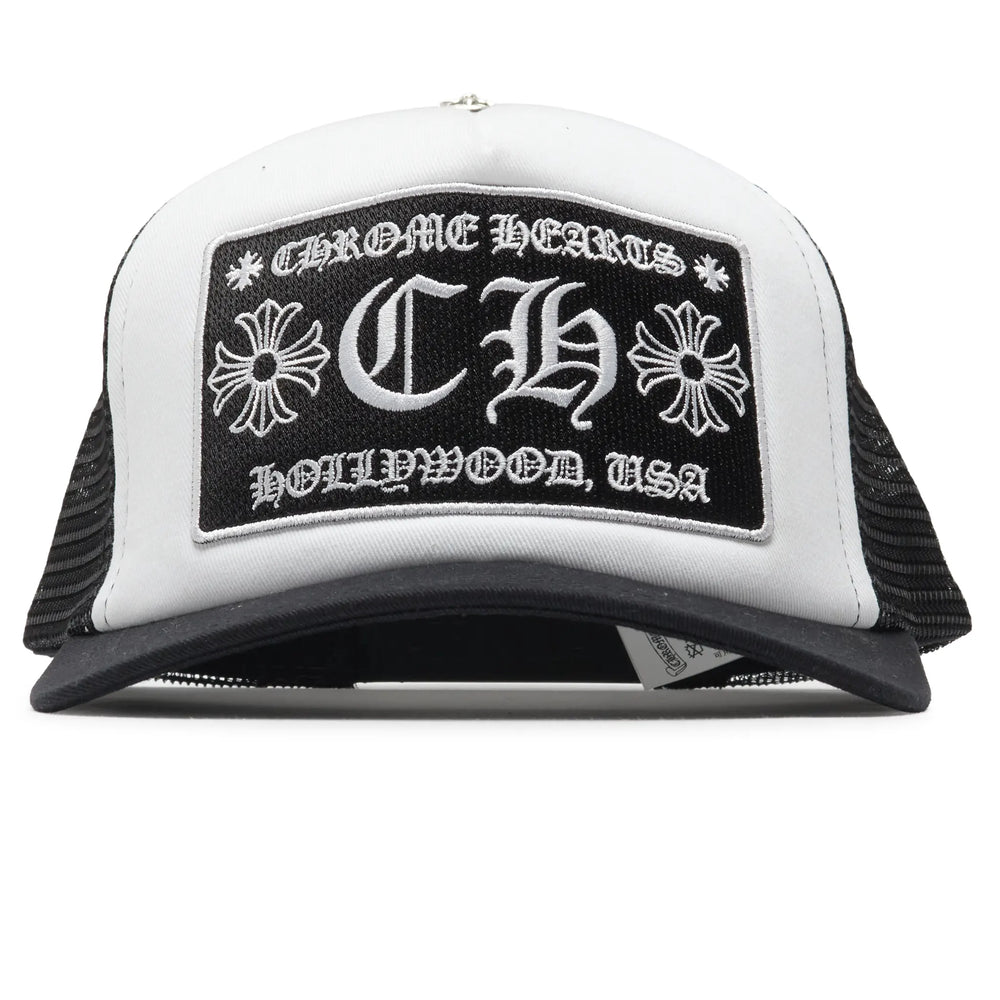 Chrome Hearts CH Hollywood USA Trucker Hat White/Black | New | AGLR LLC