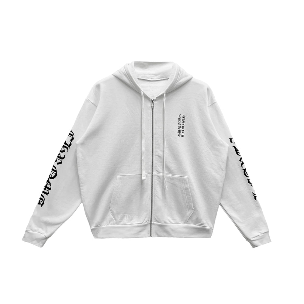 Chrome Hearts Vertical Logo Zip Up Hoodie White/Black | New | AGLR LLC
