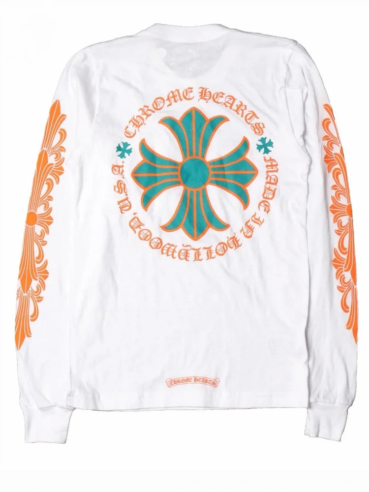 Chrome Hearts Made in Hollywood Plus Cross L/S Tee White/Orange | New | AGLR LLC