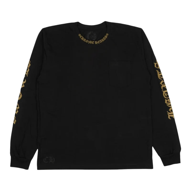 Chrome Hearts Neck Logo L/S Pocket Tee Black/Gold | New | AGLR LLC