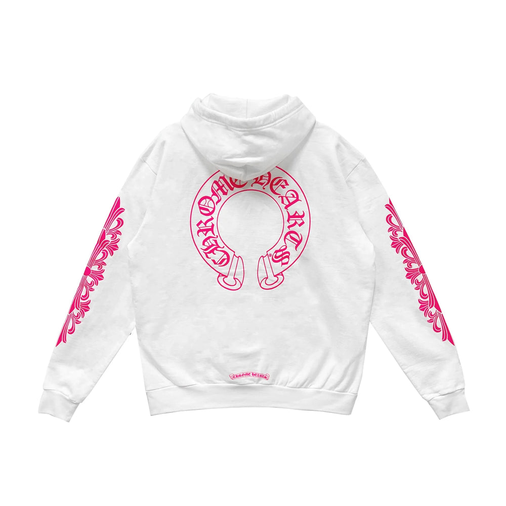 Chrome Hearts Horseshoe Floral Cross Sleeve Pullover Hoodie White/Pink | New | AGLR LLC